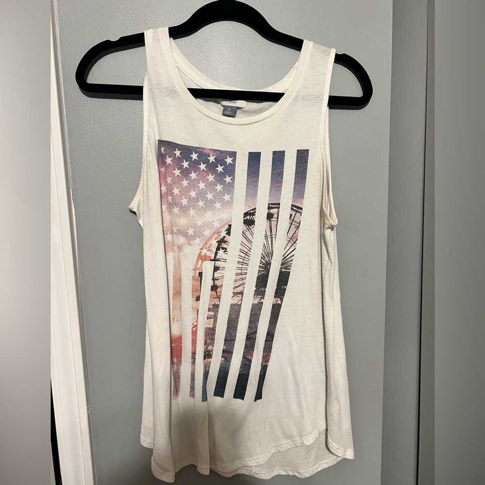 Old Navy White Red Graphic Sleeveless Tank Top